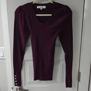 LOFT Women's Deep Burgundy Ribbed Blouse